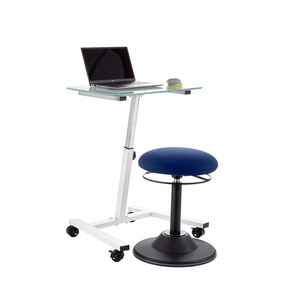 White Adjustable Height Glass Mobile Laptop Desk Cart