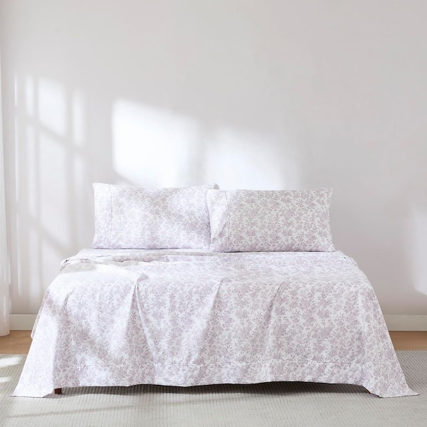 Peony Toile 6-Piece Set Mauve Floral Microfiber King Sheet Set