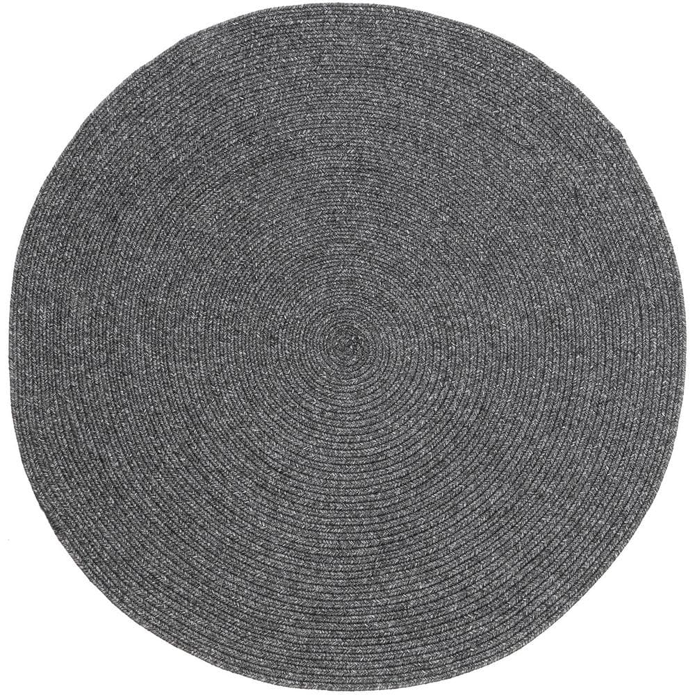 Gray Polypropylene 5 ft. x 5 ft. Solid Color Indoor Round Area Rug