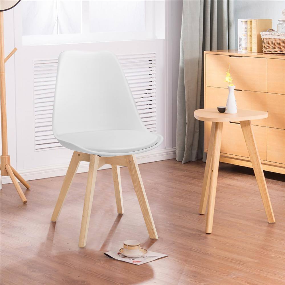 White High Back Upholstered Leather Side Chair Set with Wood Legs