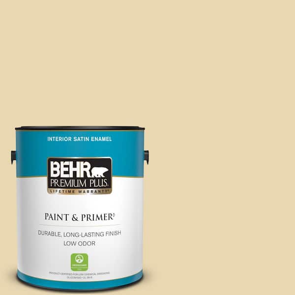 BEHR PREMIUM PLUS 1 gal. #PPF-13 Sunning Deck Satin Enamel Low Odor Interior Paint & Primer