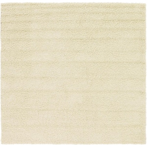 Solid Shag Pure Ivory 8 ft. Square Area Rug