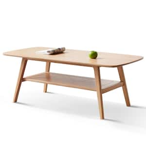 47.24 in. W Wood Oval Outdoor Oak Coffee Table with Storage Shelf