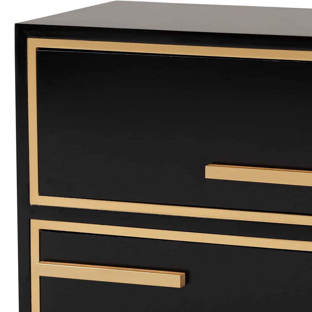 Giolla Black and Gold Wood Metal Accent Table with Storage