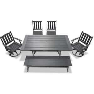 Tuscany Gray 6-Piece HDPE Plastic Swivel Rectangle Outdoor Dining Set