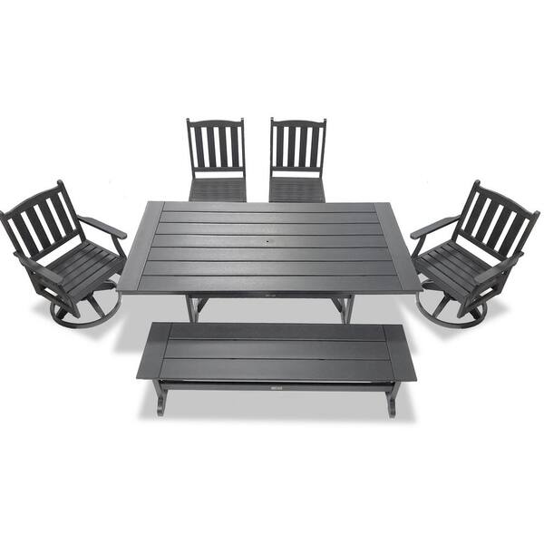 LuXeo Tuscany Gray 6-Piece HDPE Plastic Swivel Rectangle Outdoor Dining Set