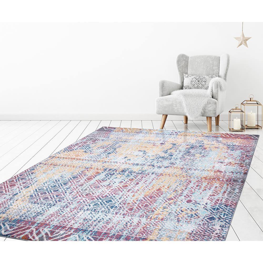 Vintage Multi-Color Geometric Synthetic Area Rug 5' x 7'