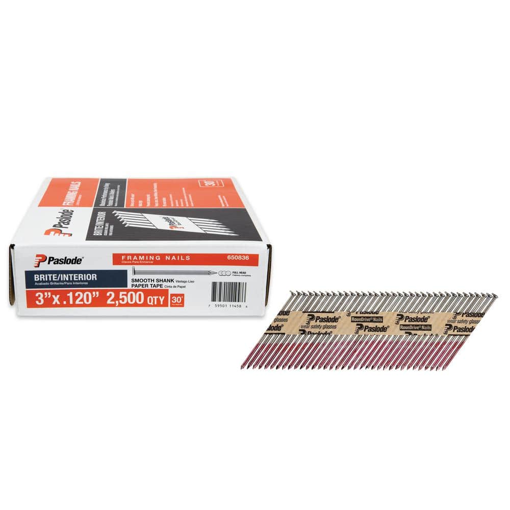 3 in. x 0.120-Gauge 30-Degree Brite Smooth Shank Paper Tape Framing Nails (2500 per Box) price history on PriceWatchPro