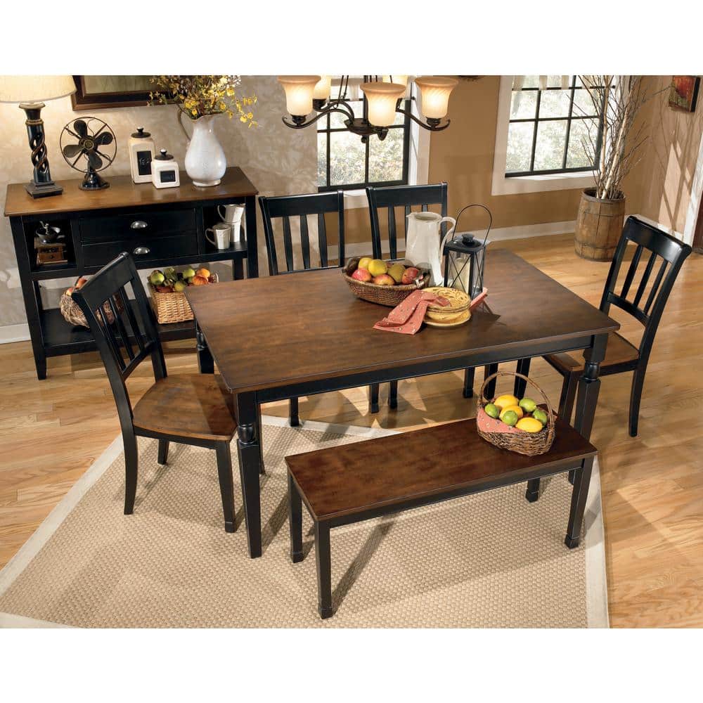 Transitional Black and Brown Wood Dining Bench