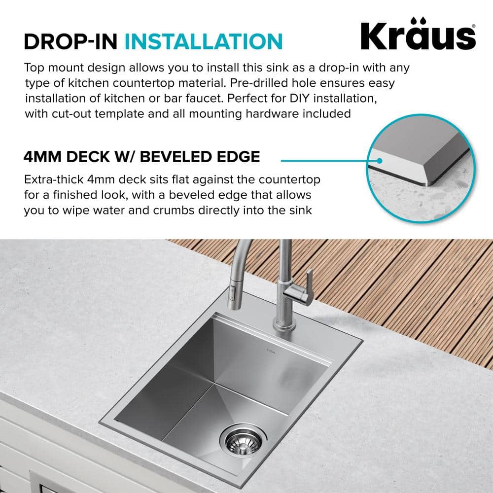 Kore 15" Stainless Steel Single Bowl Workstation Sink with Accessories