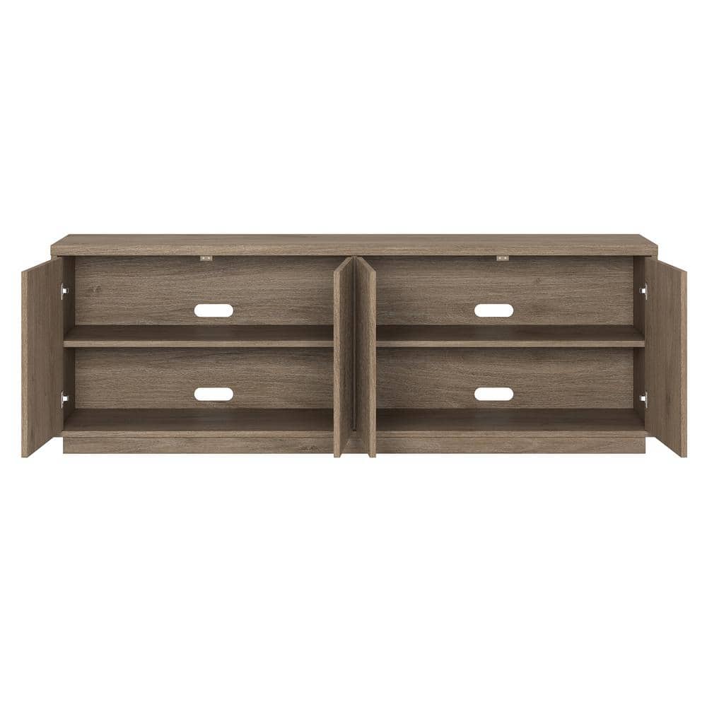Antiqued Gray Oak Rectangular TV Stand with Cabinet for TVs up to 75"
