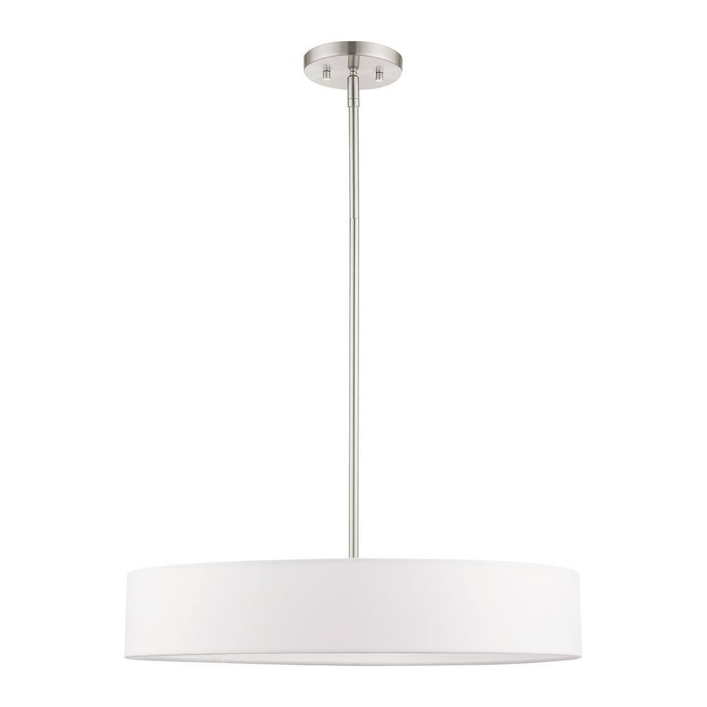 Elegance Brushed Nickel 4-Light Indoor/Outdoor Drum Pendant with Off-White Shade