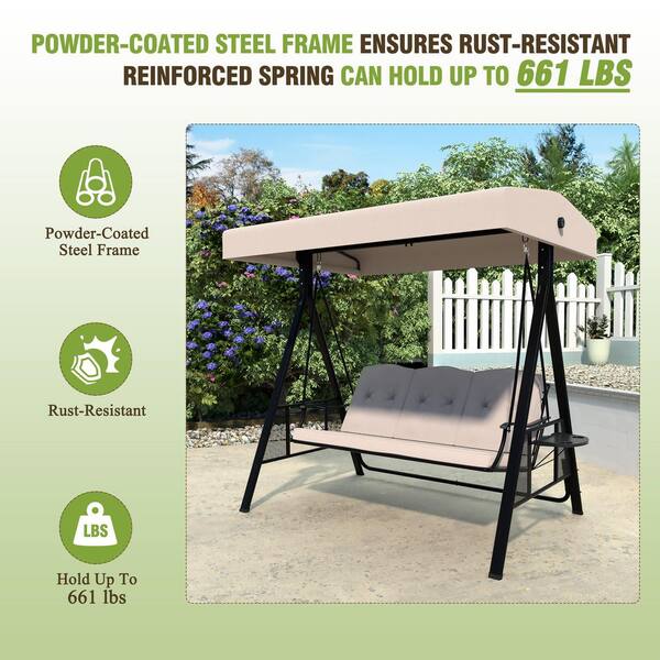 VEIKOUS 3-Seat Outdoor Metal Porch Swing with Stand