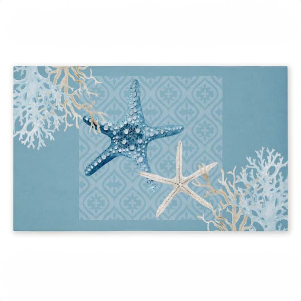 Starfish Tours Nautical Pattern Blue 18 in. x 30 in. Polyester Non-Slip Outdoor Door Mat