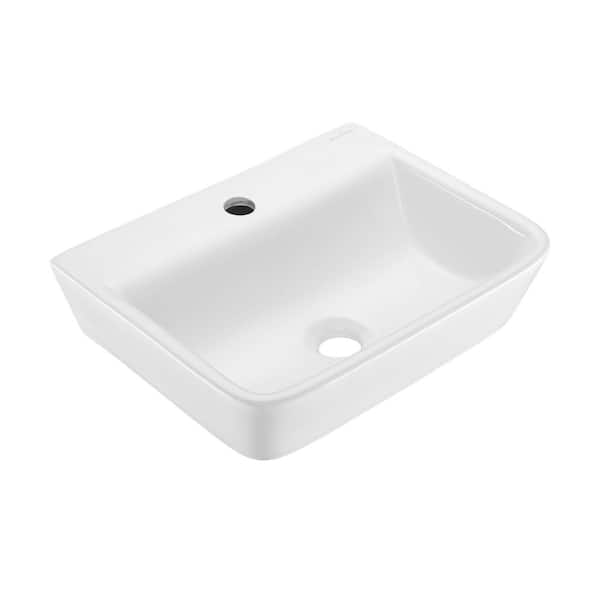 Swiss Madison St. Tropez White Ceramic Wall-mount Rectangular Modern Bathroom  Sink (23.62-in x 16.54-in) at