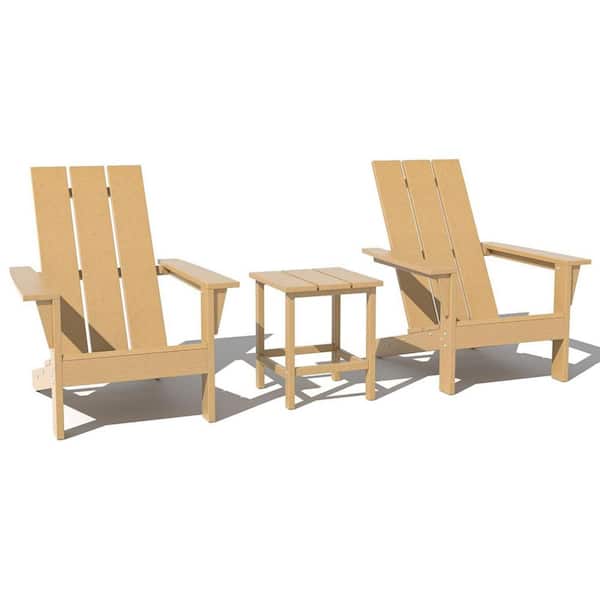 3-Piece Brown Weather Resistant Classic HDPE Poly Plastic Outdoor Adirondack Chair Set with 2 Chairs and Side Table