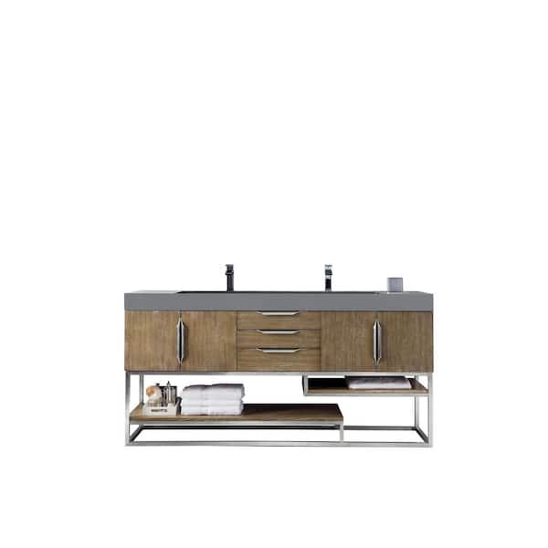 James Martin Vanities Columbia 72.5 in. W x 19 in. D x 36 in. H Bathroom Vanity in Latte Oak with Dusk Grey Glossy Composite Top