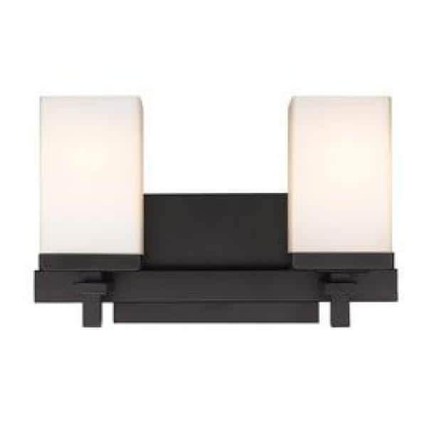 Matte Black 13'' Modern Vanity Light with Square Opal Glass Shades