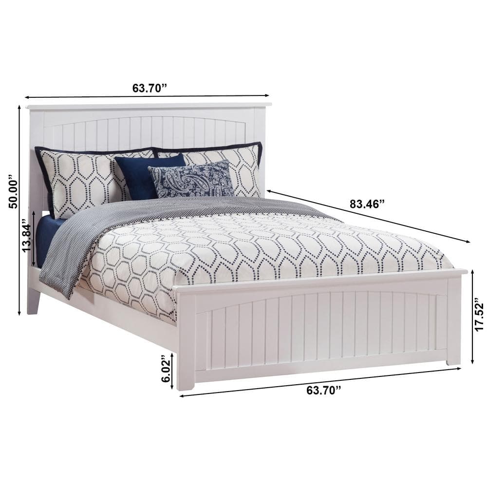 Nantucket Queen White Wood Platform Bed with Headboard and Footboard