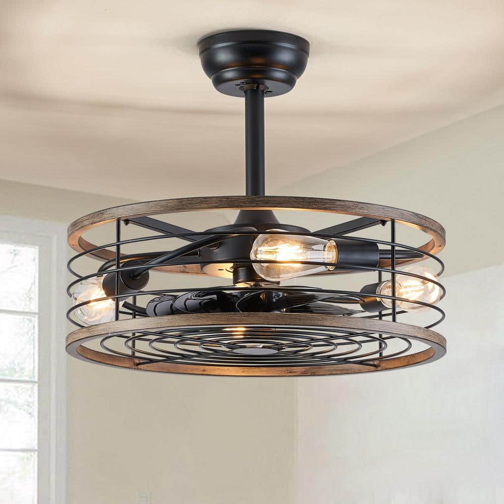 ANTOINE 20 in. Indoor 4Light Black Farmhouse Caged Ceiling Fan with