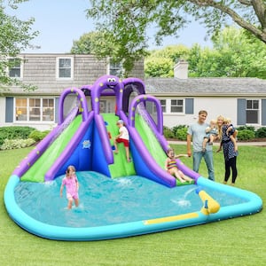 Inflatable Water Park Octopus Bounce House Green Dual Slide Climbing Wall with Blower