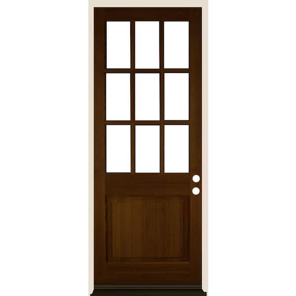 Krosswood Doors 36 in. x 96 in. Farmhouse Beveled 9-Lite Clear Glass Left Hand Provincial Stain Hemlock Wood Prehung Front Door