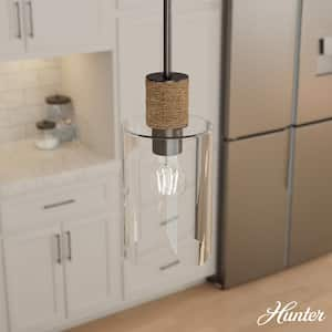 Vanning 60-Watt 1-Light Noble Bronze Island Mini Pendant Light with Cylinder Clear Glass Shade, No Bulbs Included