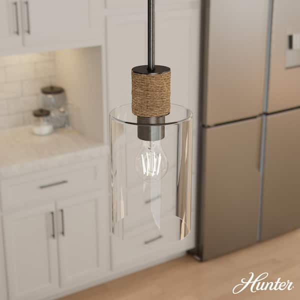 Hunter Vanning 60-Watt 1-Light Noble Bronze Island Mini Pendant Light with Cylinder Clear Glass Shade, No Bulbs Included
