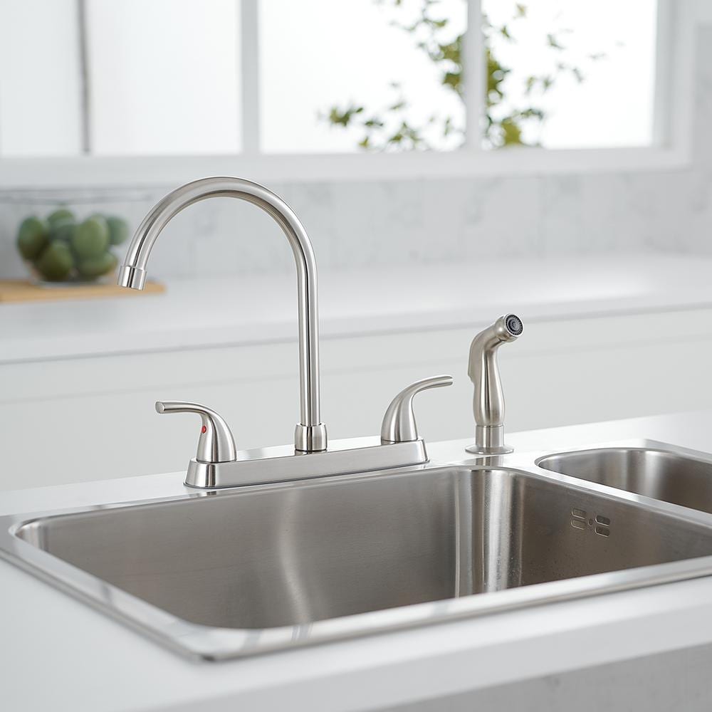 Brushed Nickel Double Handle Kitchen Faucet with Side Sprayer