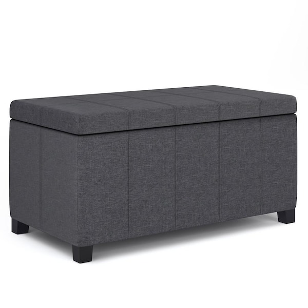 Simpli Home Dover 36 in. Wide Contemporary Rectangle Storage Ottoman Bench in Slate Grey Linen Look Fabric