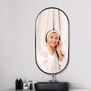 18 in. W x 36 in. H Oval Aluminum Framed Wall Bathroom Vanity Mirror in Matte Black