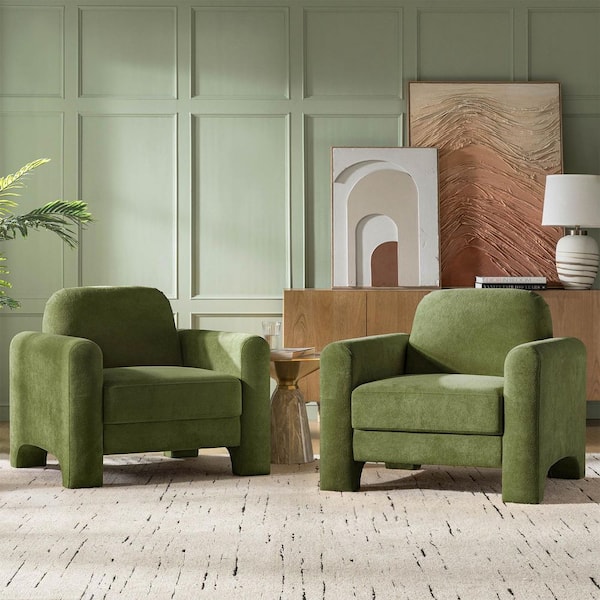 Amara Olive Modern Polyester Armchair (Set of 2)