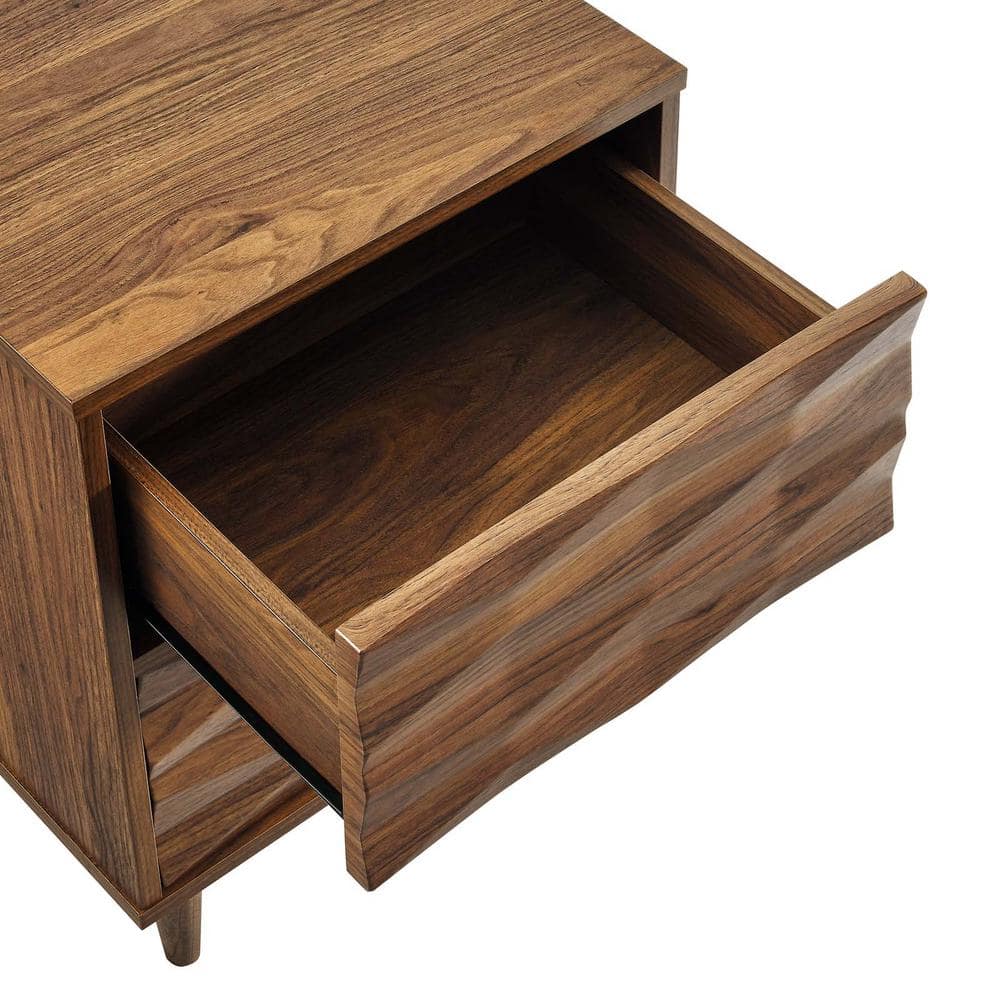 Walnut 2-Drawer Nightstand with Tapered Legs