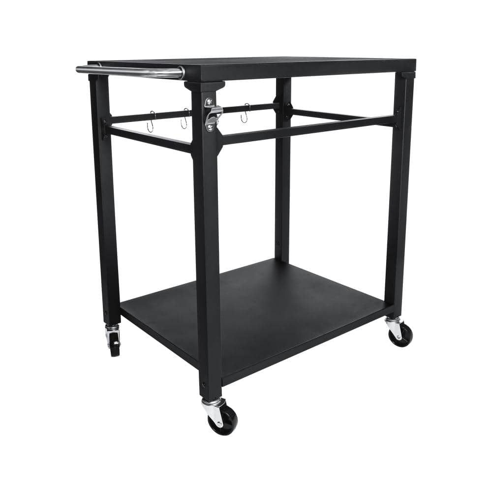 2-Tier Outdoor Grill Cart, Prep Table, Rolling Serving Bar Cart with Stainless Steel Top, Locking Wheels, Tool Hooks