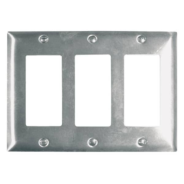 NOS! 2 BELL INTERCHANGE 1-GANG ANTIQUE CHROME FINISH WALL PLATE 3-HOLE 