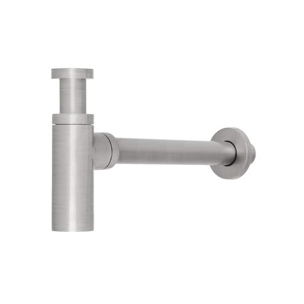 eModernDecor Solid Brass Round Bottle Modern P-Trap in Brushed Nickel Finish with Adjustable Drain Tube Kit UPC/cUPC 1-1/4 in. Inlet