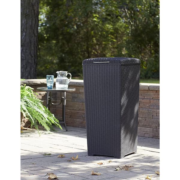 Outdoor Durable Wicker Trash Can with Lid - 30 Gallon - Black