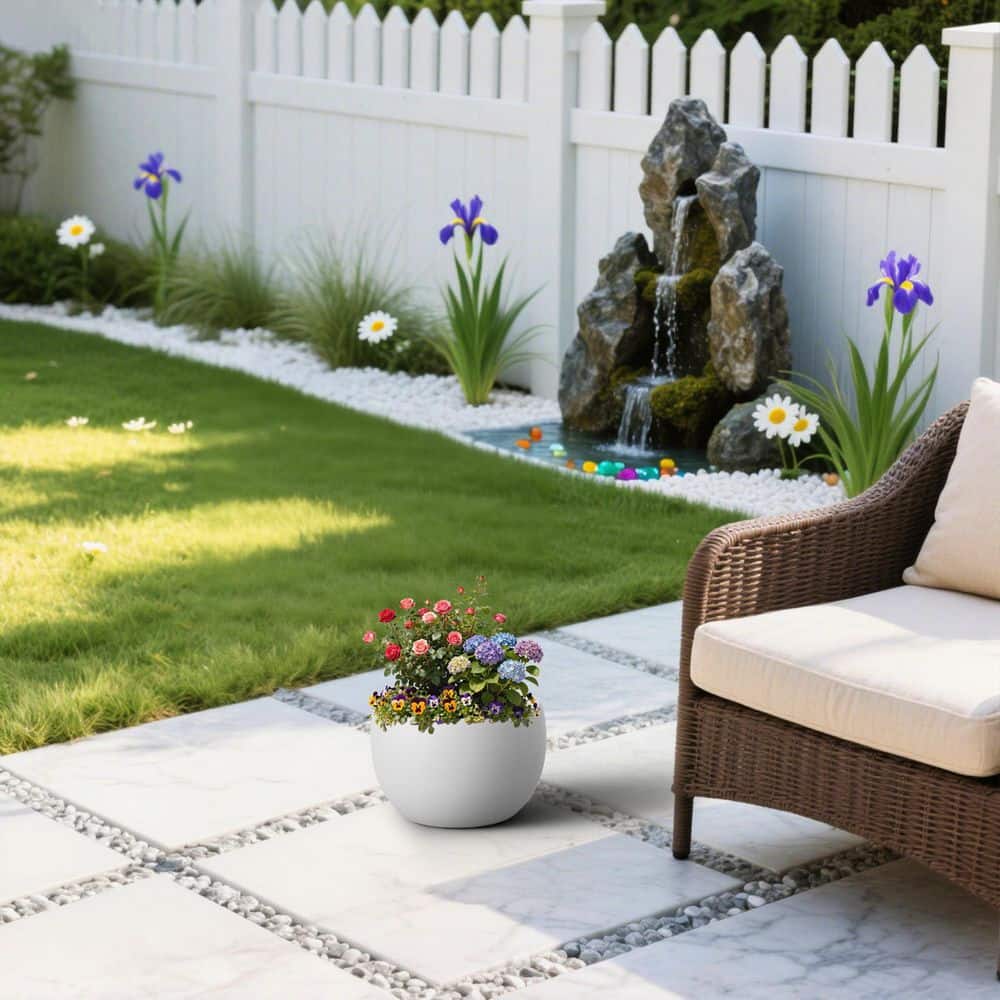 11in. Medium Pearl White Round Concrete Plant Pot/ Planter Bowl for Indoor and Outdoor Decoration with Drainage Hole price history on PriceWatchPro