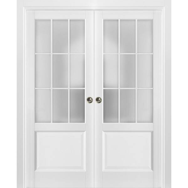 Sartodoors 3309 56 in. x 84 in. 9 Lites White Solid Wood Sliding Door