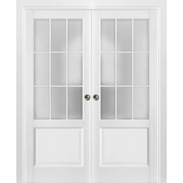 3309 60 in. x 80 in. 9 Lites White Solid Wood Sliding Door
