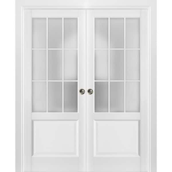 Sartodoors 3309 64 in. x 84 in. 9 Lites White Solid Wood Sliding Door