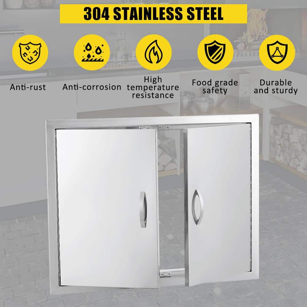 26" x 24" Silver Stainless Steel Double Outdoor Kitchen Door
