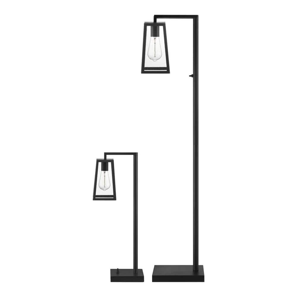 Hampton Bay Oakleigh 58 in. Black Outdoor/Indoor 2Light Floor and Table Lamp Set HDP90084BL