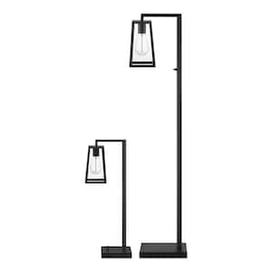 Oakleigh 58 in. Black Outdoor/Indoor 2-Light Floor and Table Lamp Set