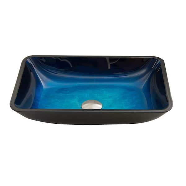 VIGO Donatello Turquoise Blue Glass 18 in. L x 13 in. W x 4 in. H Rectangular Vessel Bathroom Sink