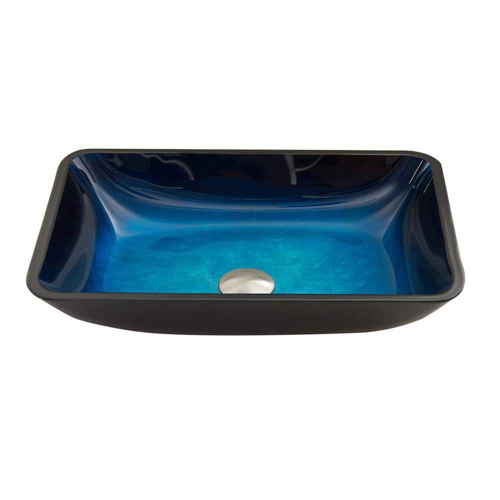 Turquoise Blue Rectangular Glass Vessel Sink, 18" x 13"
