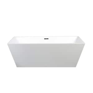 59 in. Acrylic Flatbottom Freestanding Rectangular Bathtub in White