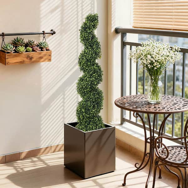 HOYMN 4 ft. Artificial Evergreen Boxwood Spiral Topiary Tree in