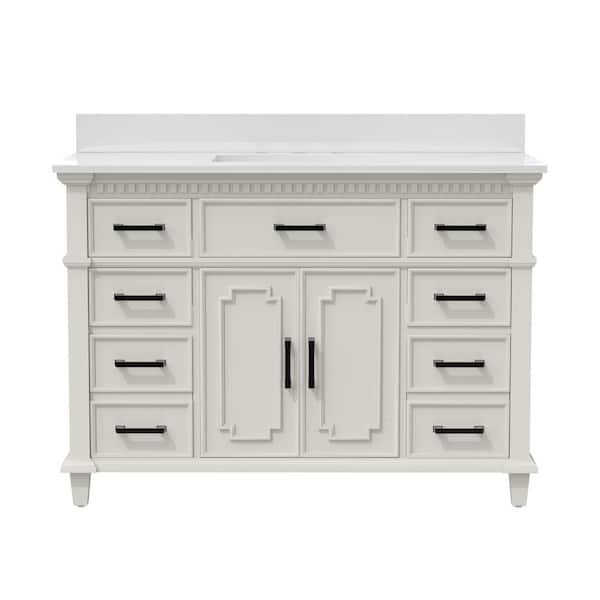 Comfystyle Solid-Wood 48 in. W x 22 in. H x 38 in. D Bath Vanity in White with White Stone Top, Cabinet and Single Sink