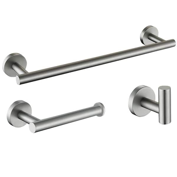 ruiling Porter 3-Piece Bath Hardware Set with Towel Hook and Toilet Paper Holder and 12 in. Towel Bar in Stainless Steel Silver